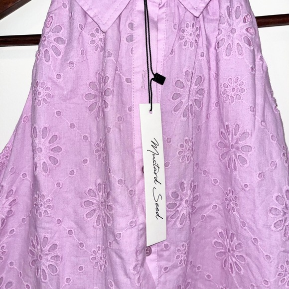 MUSTARD SEED NWT Eyelet Cotton Halter Neck Tiered Mini Dress Lavender S - Picture 5 of 12